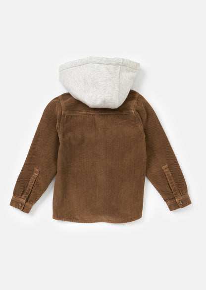 Stylish Fox Caramel Cord Shirt with Jersey Hood for Kids