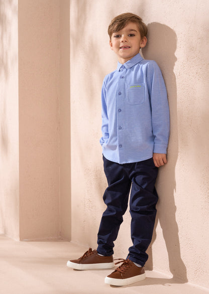 Classic Blue Pique Textured Shirt for Kids - Durable Cotton Wear