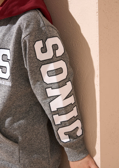 Sonic Grey Textured Mix Fabric Hoodie