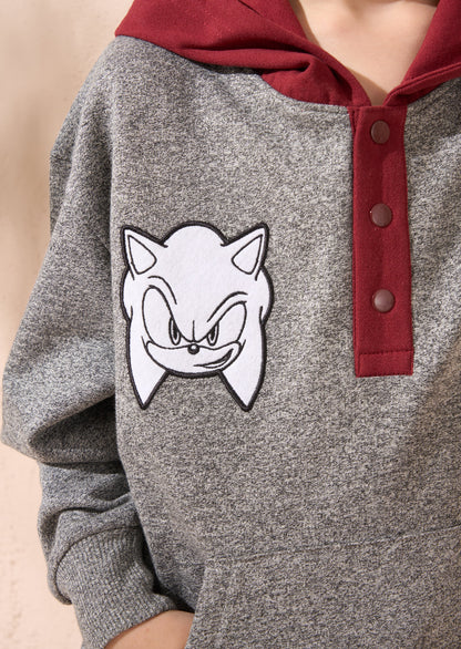 Sonic Grey Textured Mix Fabric Hoodie