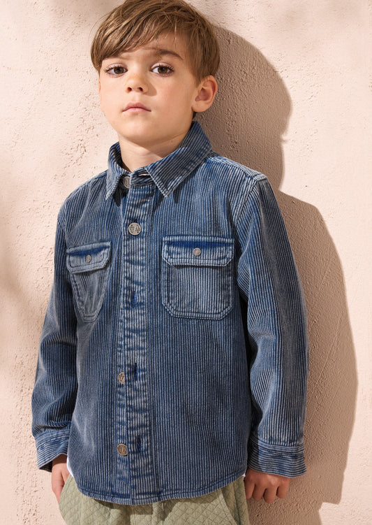 Boys Charlie Inky Blue Cord Shirt