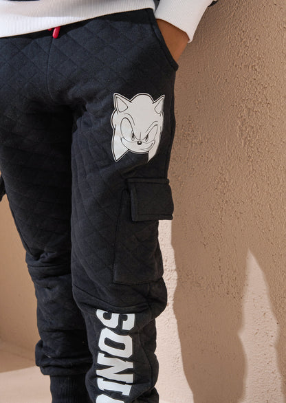 Sonic Black Textured Cargo Joggers