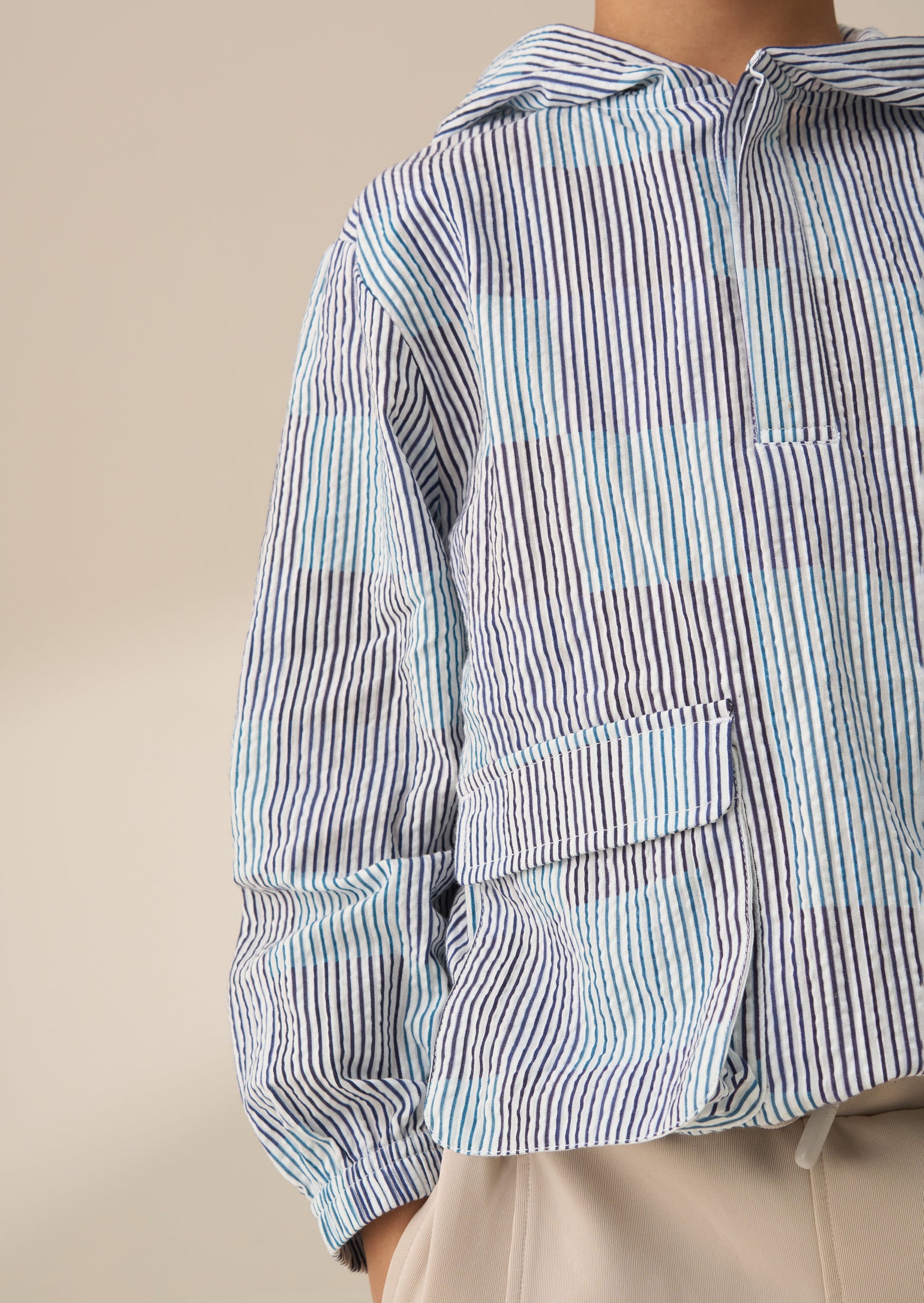 Blue Stripe Hooded Shirt