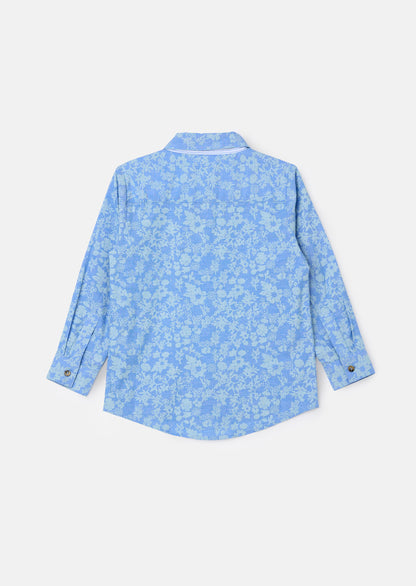 Blue Floral Printed Chambray Shirt