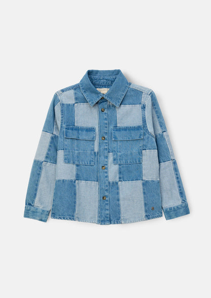 Denim Patchwork Shirt Blue