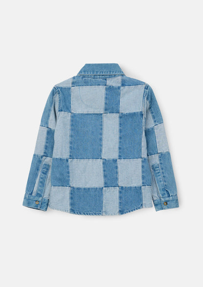 Denim Patchwork Shirt Blue