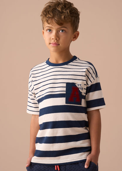 Lewis Blue Textured Stripe T Shirt