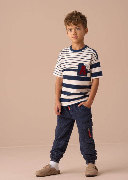 Lewis Blue Textured Stripe T Shirt