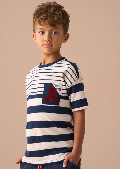 Lewis Blue Textured Stripe T Shirt