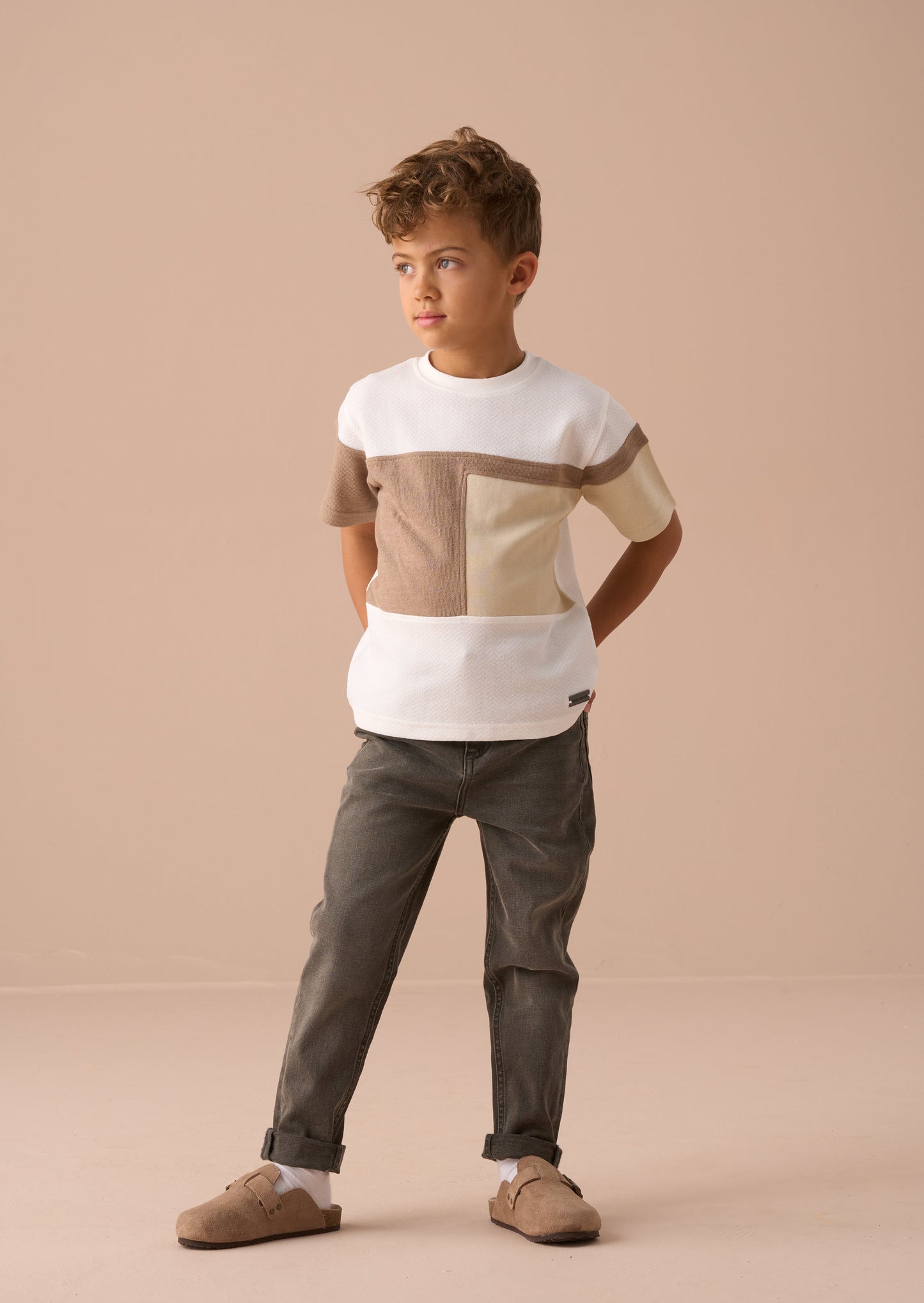 Cool Kids Cream Textured Block T-Shirt for Ages 3-12