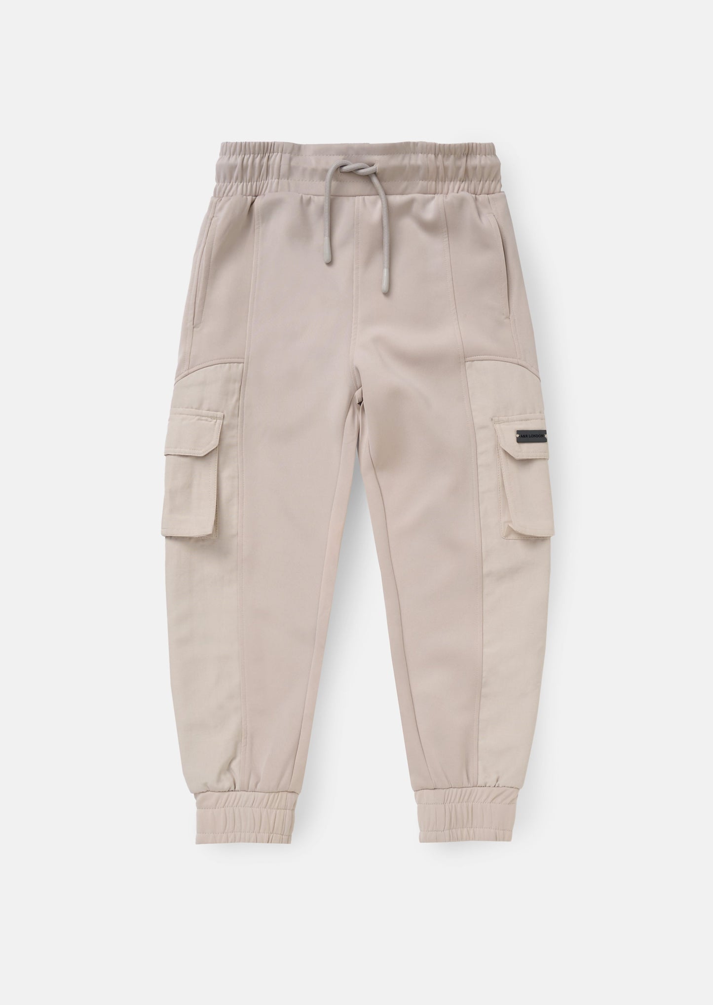 Cream Panelled Mix Fabric Kids Joggers