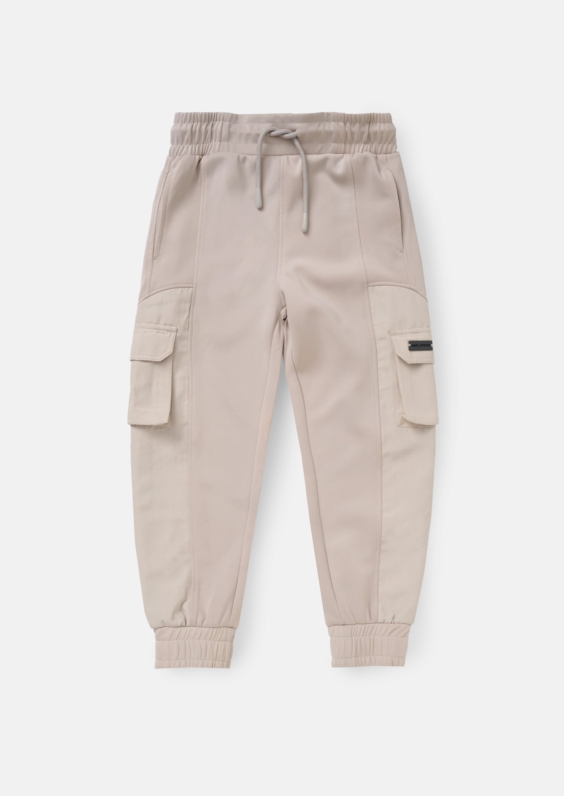 Cream Panelled Mix Fabric Kids Joggers