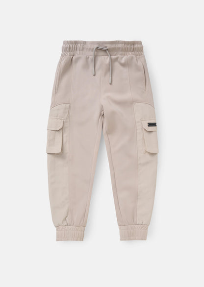 Cream Panelled Mix Fabric Kids Joggers