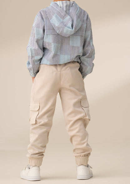 Cream Panelled Mix Fabric Kids Joggers