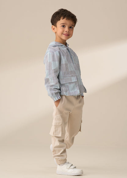 Cream Panelled Mix Fabric Kids Joggers