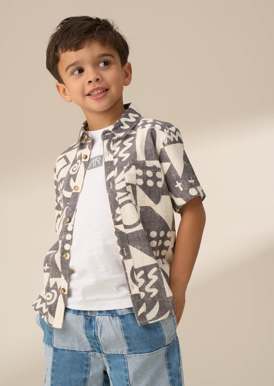 Bau Black Printed Holiday Kids Shirt