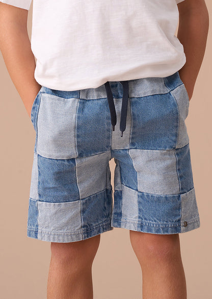 Blue Patch Work Shorts