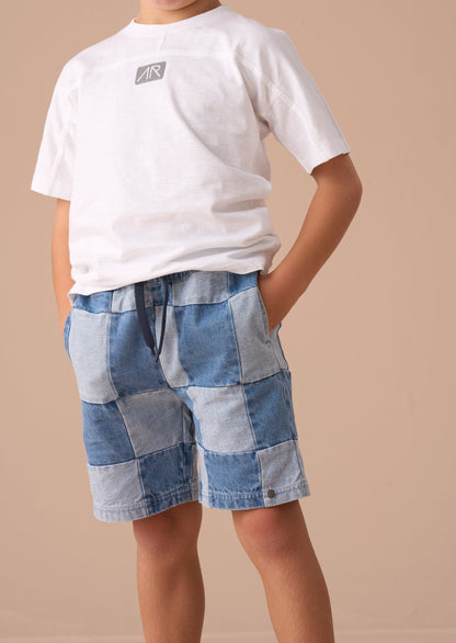 Blue Patch Work Shorts