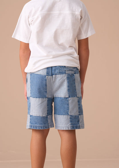 Blue Patch Work Shorts