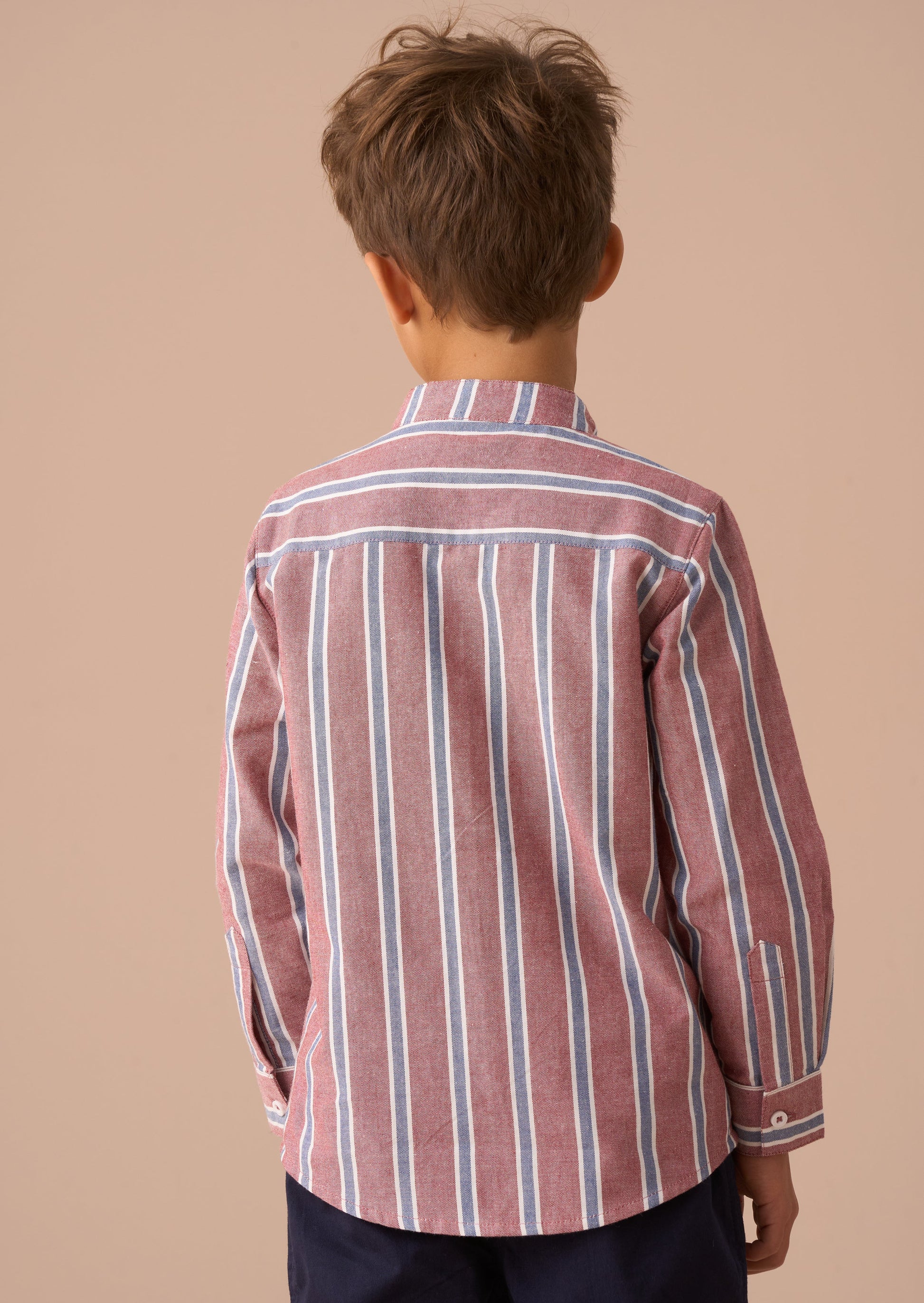 Maroon Mandarin Stripe Kids Shirt