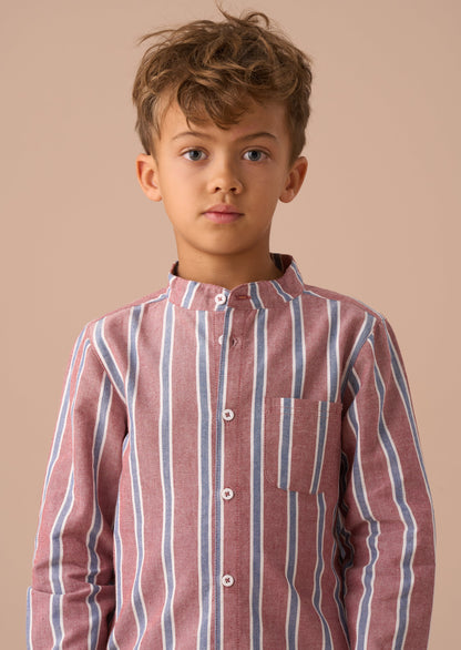 Maroon Mandarin Stripe Kids Shirt