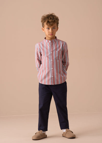 Maroon Mandarin Stripe Kids Shirt