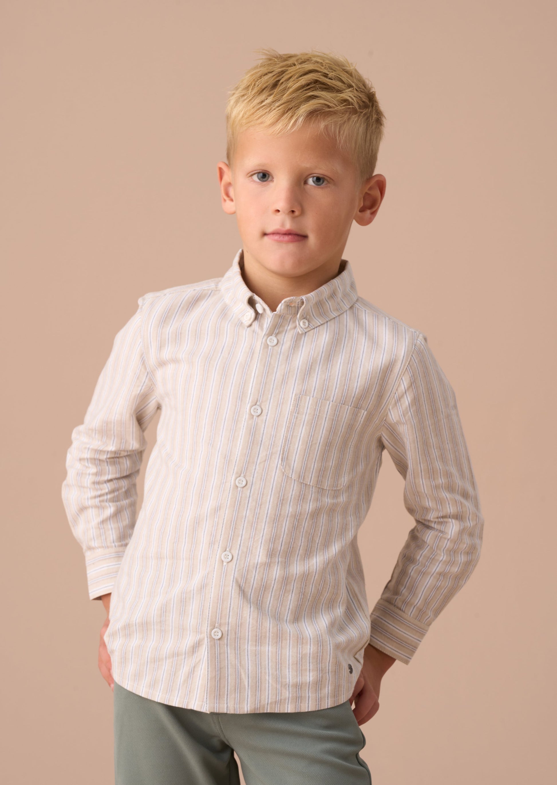 Stylish Ralph Stone Oxford Stripe Shirt for Boys Ages 3-14