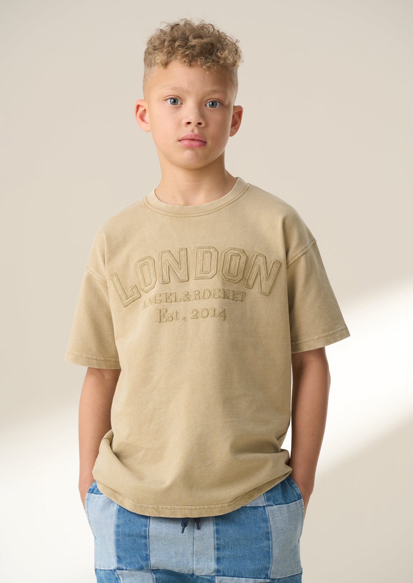 Tan Embroidered Kids T-Shirt