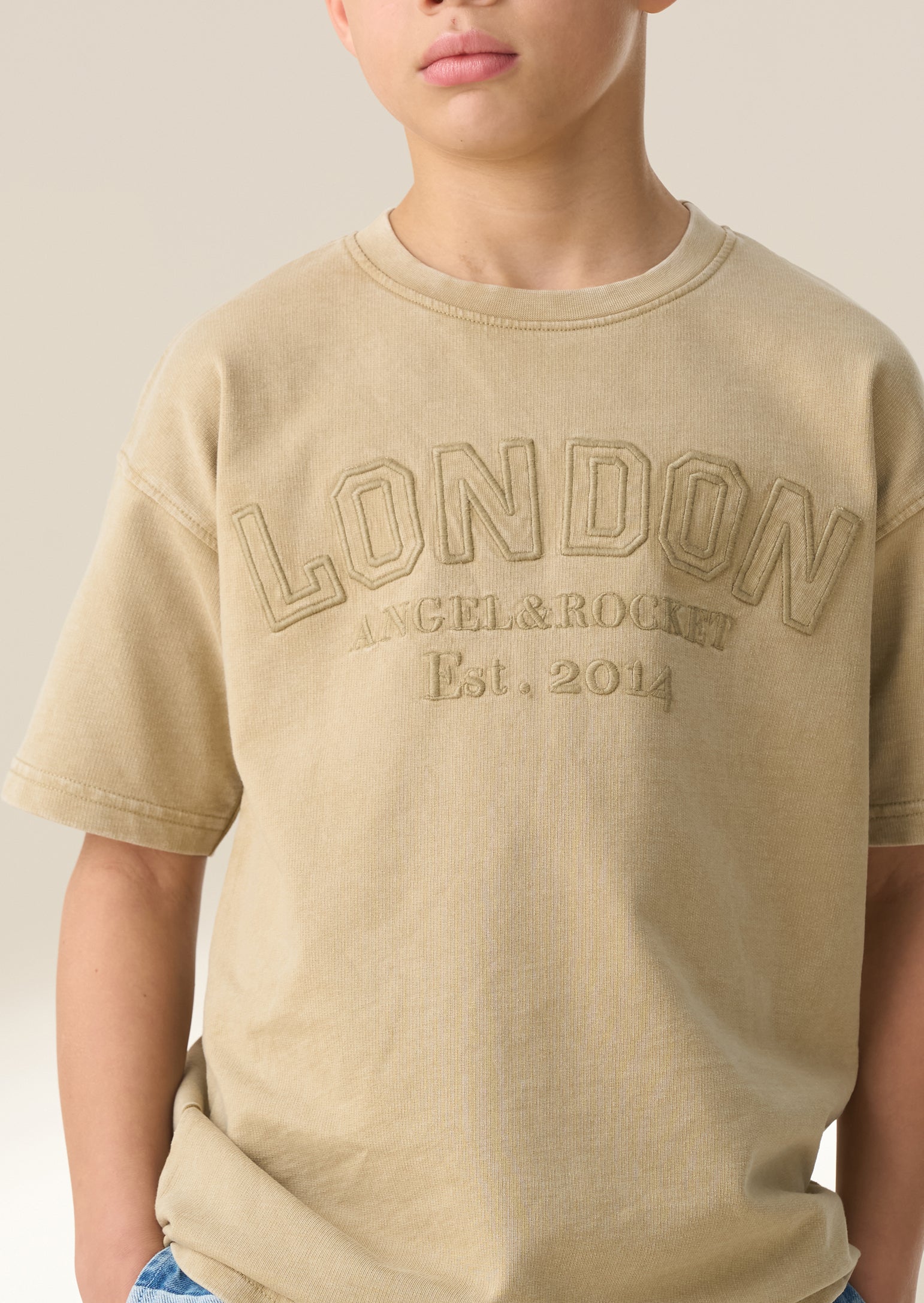 Tan Embroidered Kids T-Shirt