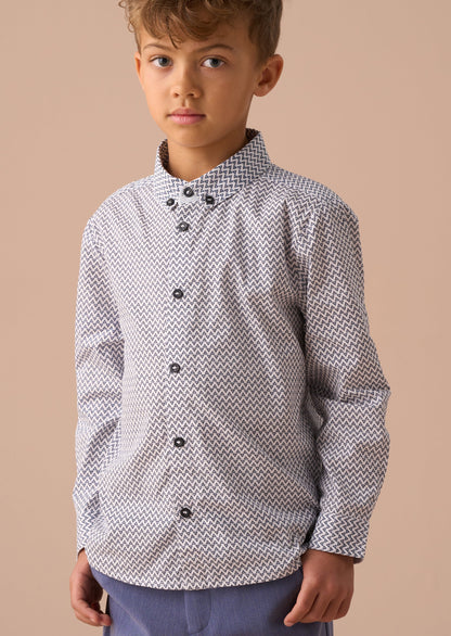 Geo White Geometric Print Shirt