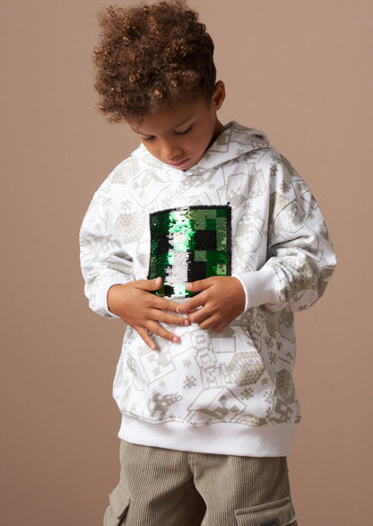 Minecraft Grey Graphic Sequin Hoodie for Kids - Trendy & Fun