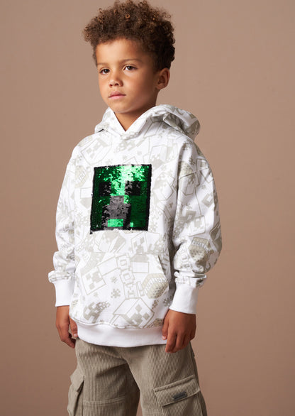 Minecraft Grey Graphic Sequin Hoodie for Kids - Trendy & Fun